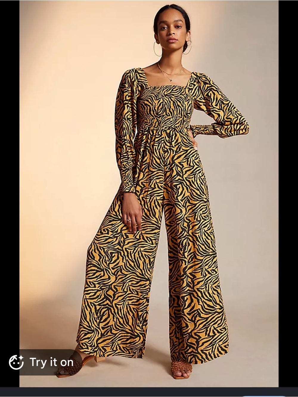 Anthropologie Yellow & Black Animal-Print Wide-Leg Jumpsuit